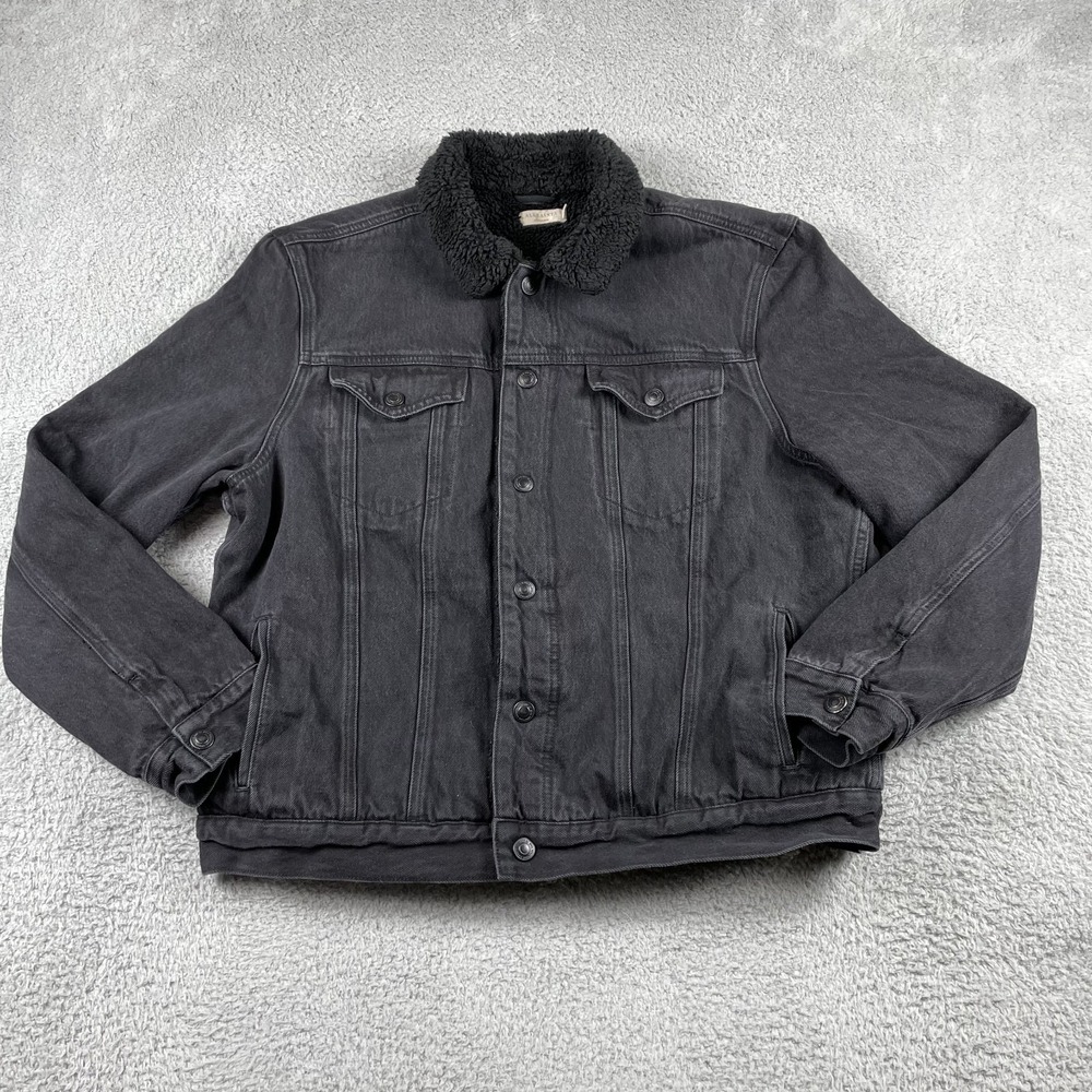 AllSaints Sherpa Lined Denim Trucker Jacket Mens XXL Black Midland Jean